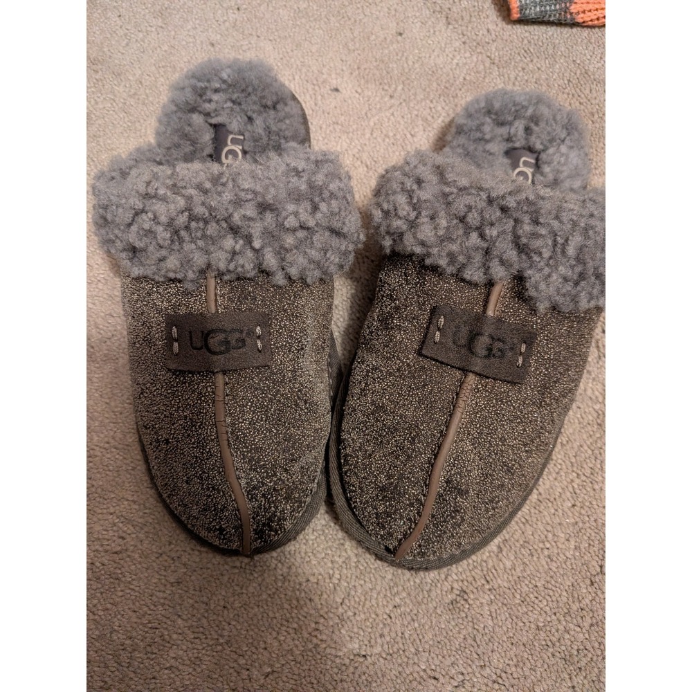 UGG Coquette Sparkle Pewter Metallic Sheepskin Slippers 1011730‎ Womens 5